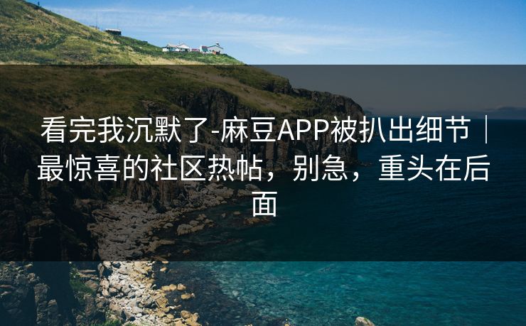 看完我沉默了-麻豆APP被扒出细节｜最惊喜的社区热帖，别急，重头在后面