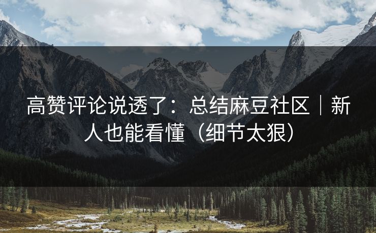 高赞评论说透了：总结麻豆社区｜新人也能看懂（细节太狠）