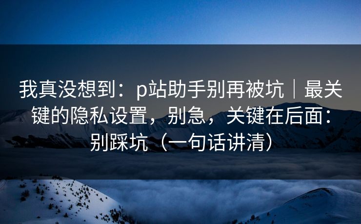 我真没想到:p站助手别再被坑|最关键的隐私设置,别急,关键在后面:别踩坑(一句话讲清) 我真没想到:p站助手别再被坑|最关键的隐私设置,别急,关键在后面:别踩坑(一句话讲清)